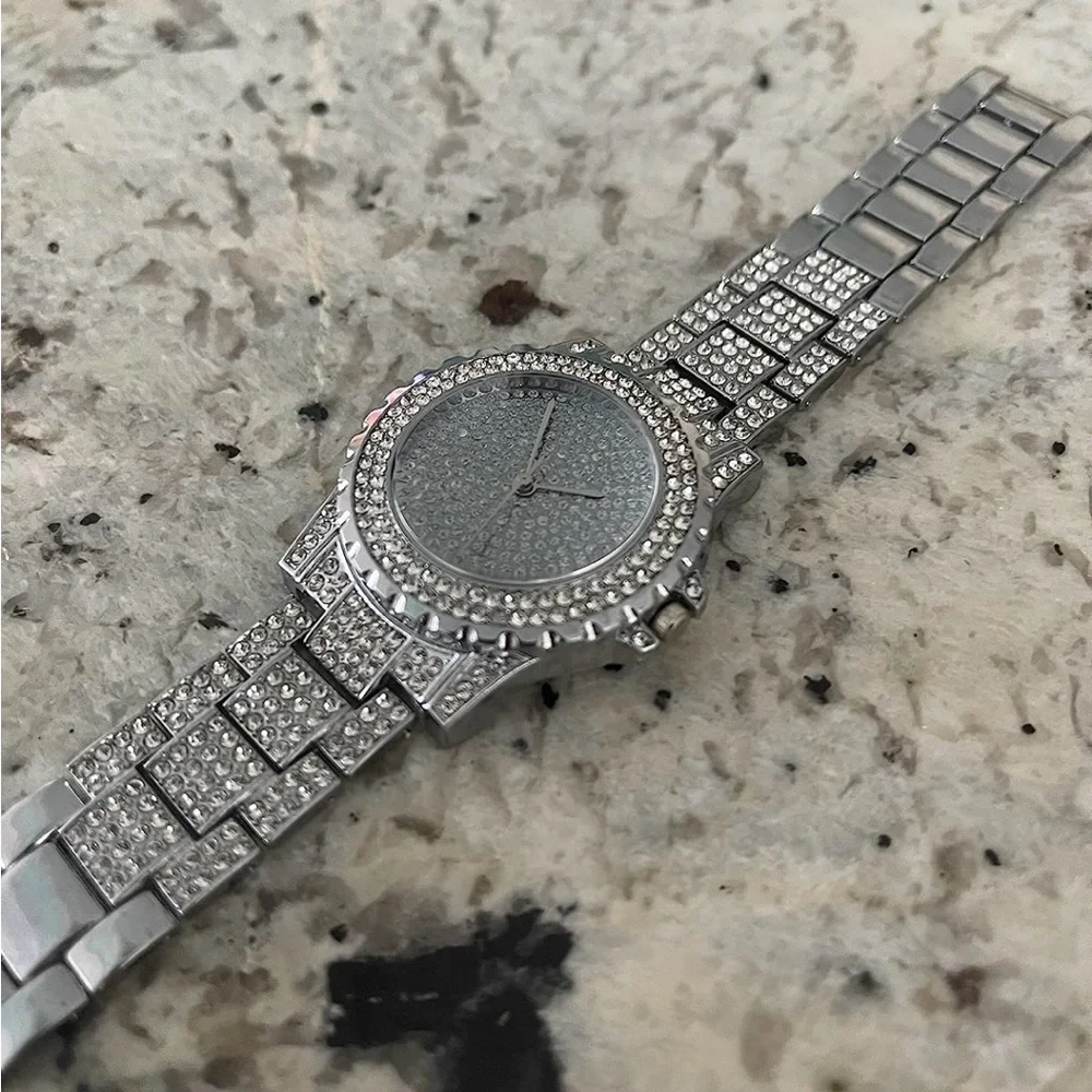 VVS Bust Down Watch Iced Out Unisex Steel Round Dial Waterproof Bling Jewelry - Picture 6 of 7